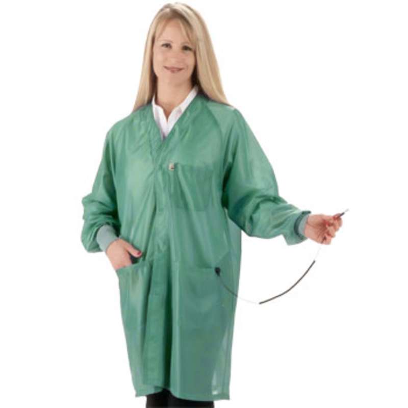 ESD-Safe Hallmark Style Coat in IVX-400 Fabric with Cuffs, Green, 4X-Large, 43" Long
